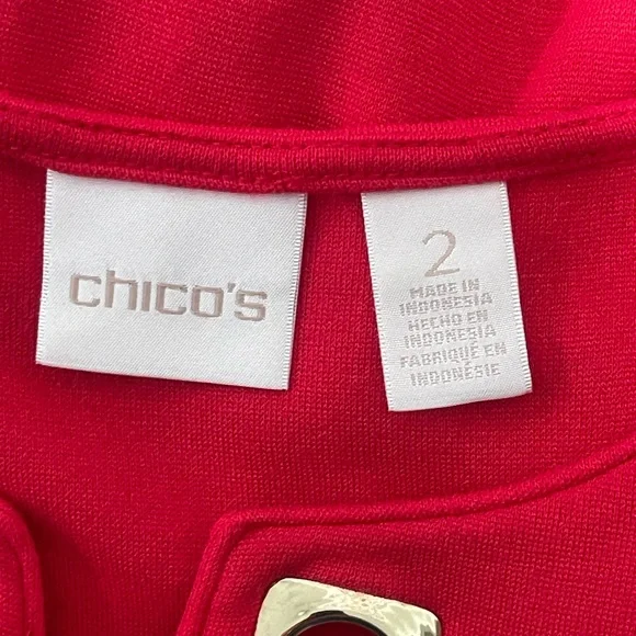 Chico's  Red Long Sleeve Tunic Top Size 12 - Picture 4 of 11